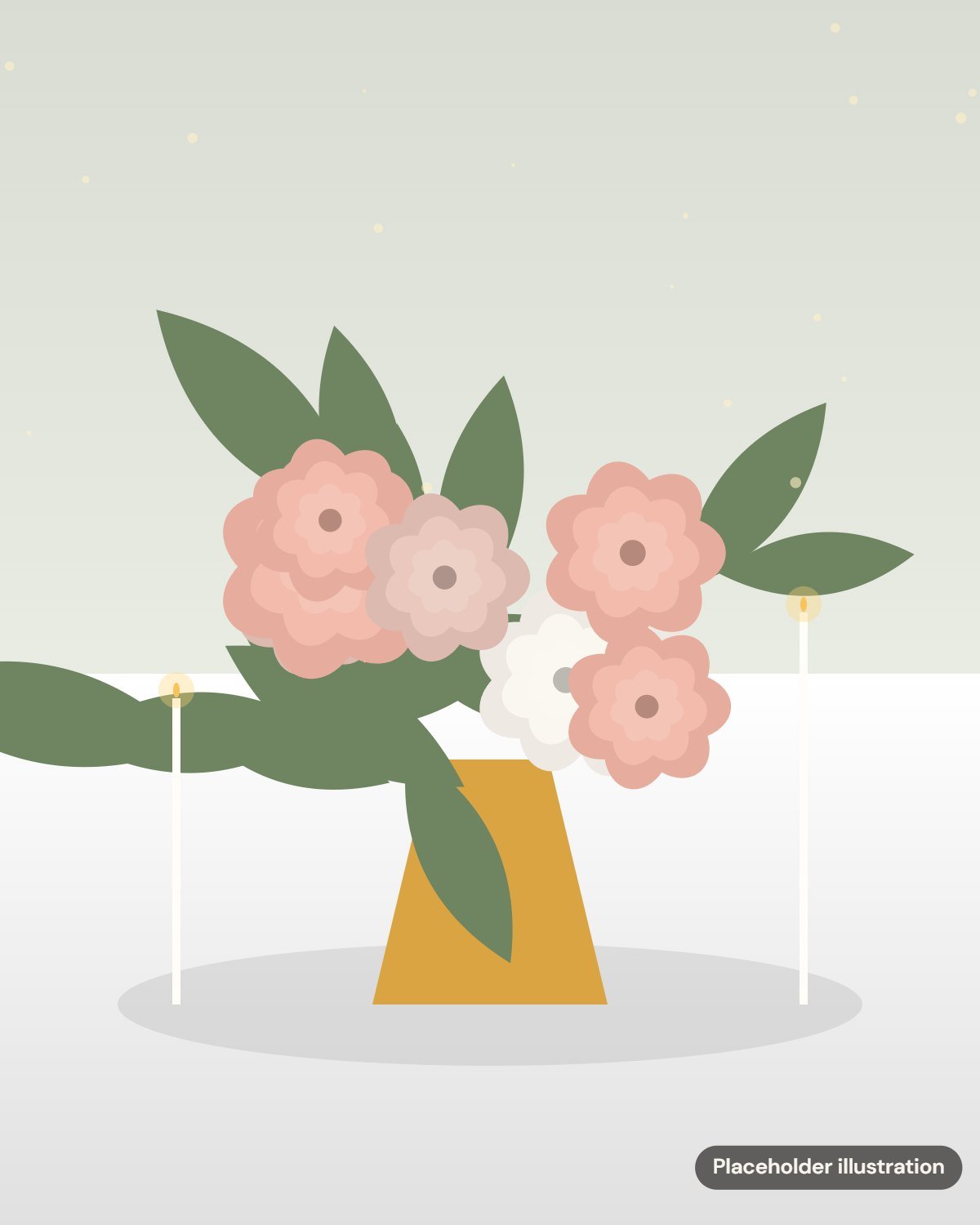 Placeholder illustration: coral and blush peony centrepiece in a gold vase