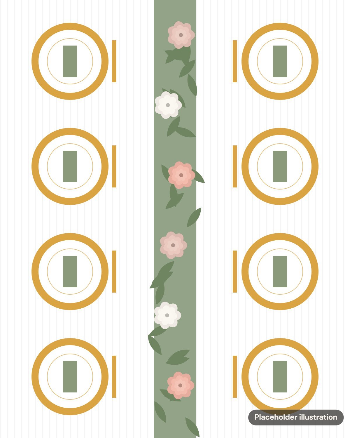 Placeholder illustration: garden-style place settings with blush flowers along a greenery runner