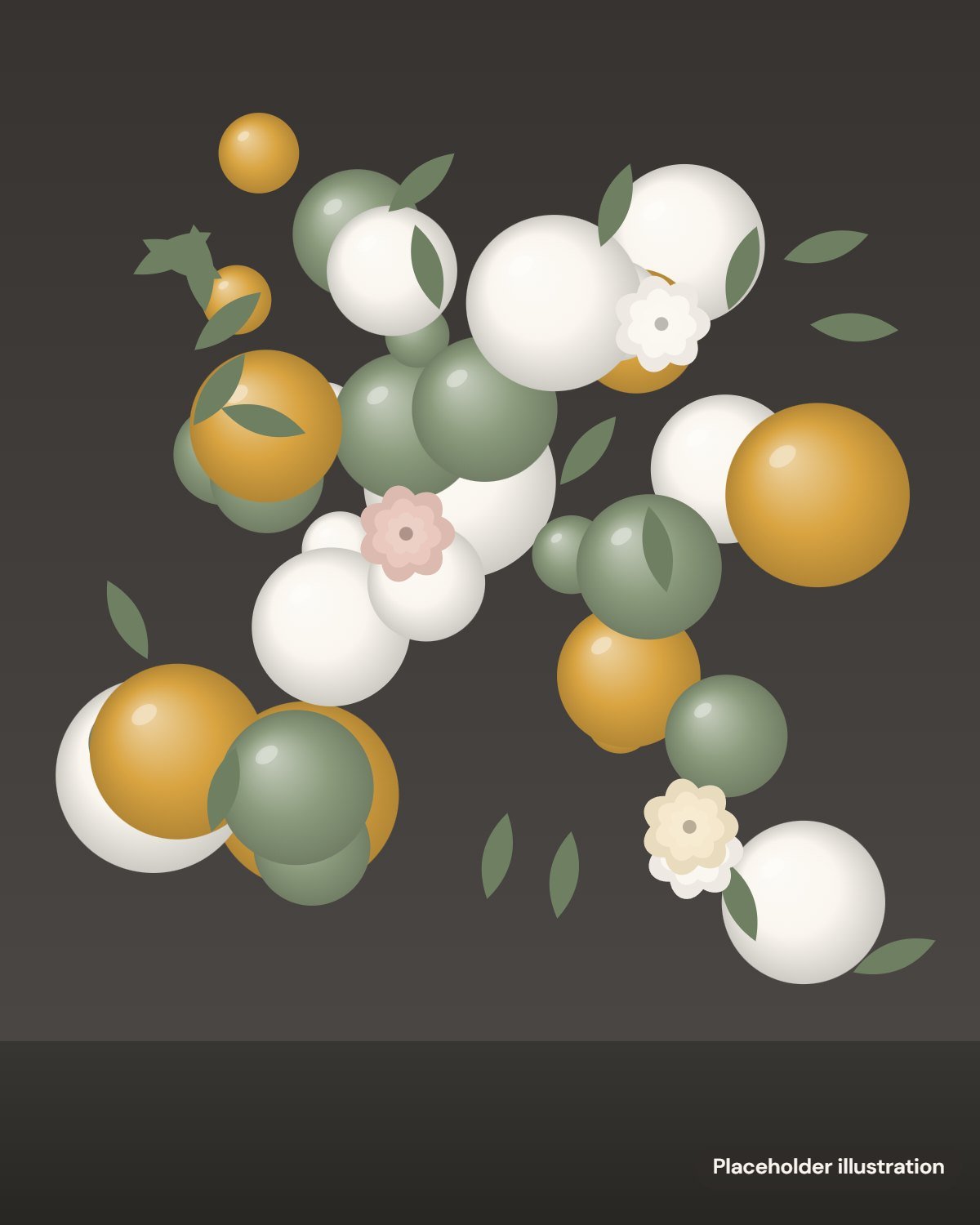 Placeholder illustration: gold, ivory and sage balloon cluster with greenery