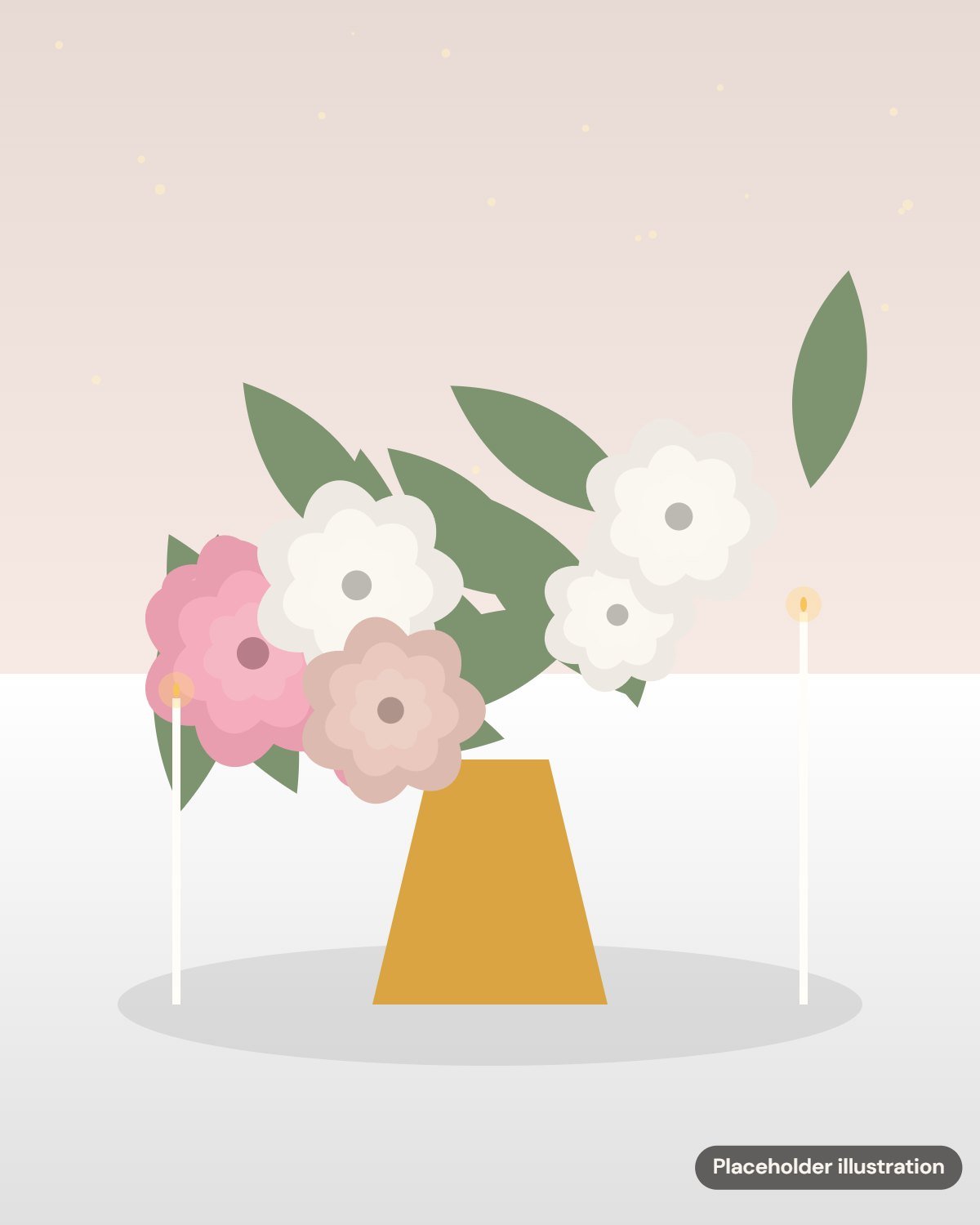 Placeholder illustration: pink and ivory floral centrepiece in a gold vase