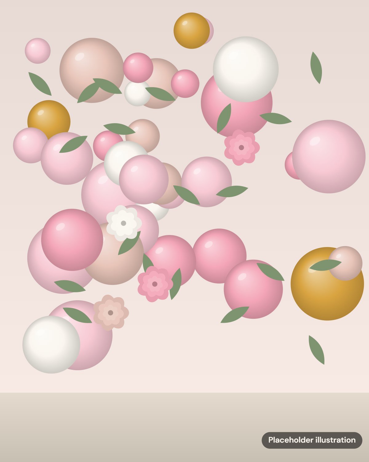 Placeholder illustration: pink, gold and ivory balloon cluster with greenery